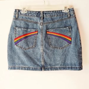 Rainbow Embroidered Jean Skirt